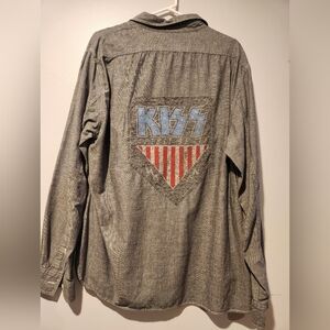 Gray Upcycked KISS Men's Shirt